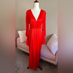 Free People Not Your Baby Long Sleeve Jumpsuit Orange Red Women’s Sz 2 Lux Boho